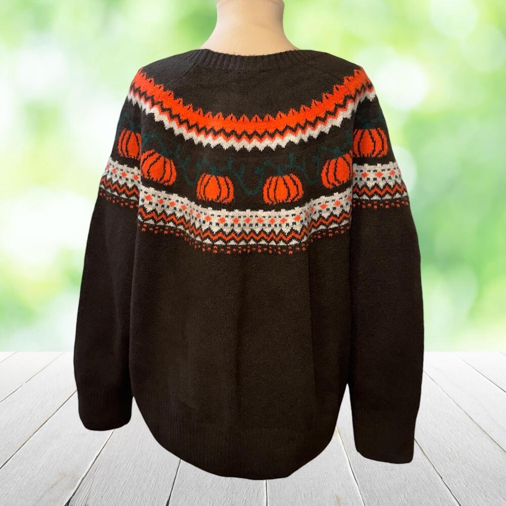 New VINCE CAMUTO Fall Sweater Halloween Pumpkin Fair Isle Brown Pullover Size L - Picture 3 of 11